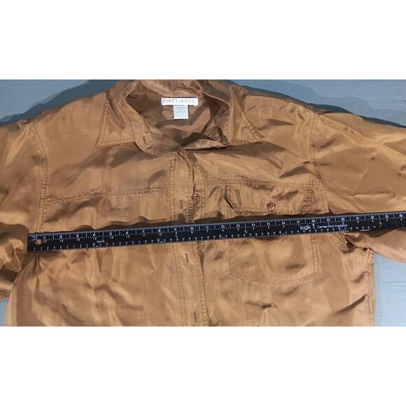 The Limited Brown Satin Button Up Shirt Women’s M Polished Workcore Retro - Picture 6 of 7